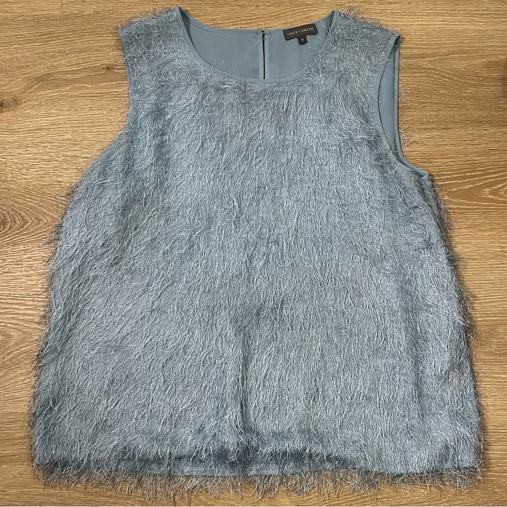Vince Camuto Art Inspired Women's Eyelash Sleeveless Top Celeste Blue
